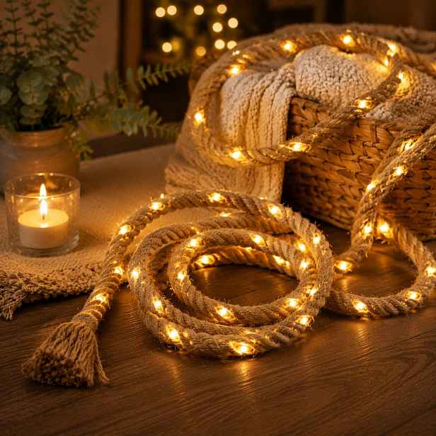 TEMU 1 ks Ultra dlouhé 200/300CM Retro konopné provázky LED světelný řetěz, vhodné do ložnice, obývacího pokoje, na párty dekorace, sváteční domácí
