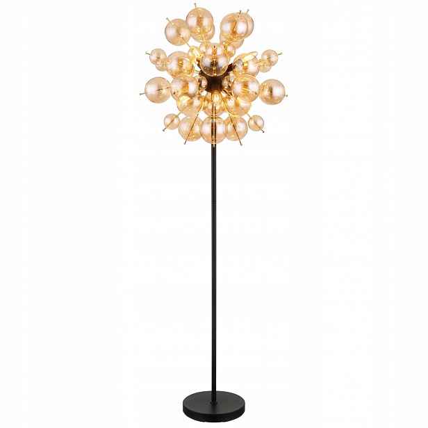 Černá podlahová lampa Udo s teplým leskem do obývacího pokoje Globo