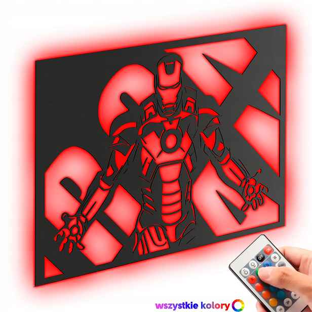 Dřevěný 3D obraz Iron Man Marvel Nástěnná Dekorace Noční Lampa Led XL