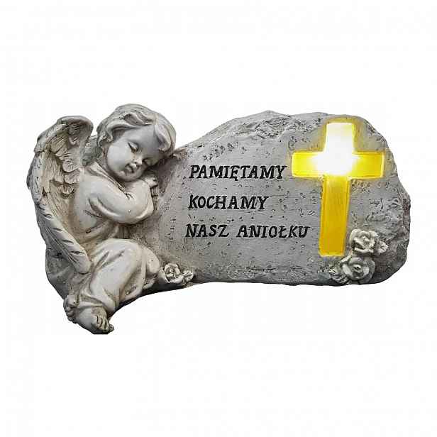 Hřbitovní Svíčka Figurka Anděl strážný na hrob Dítěte Syna Dcery Osvětlený kříž