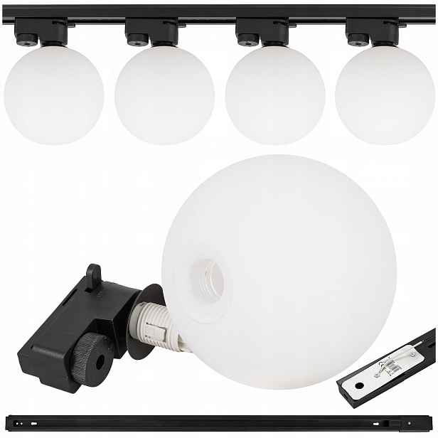 Kolejové osvětlení Lišta 1 m 4x Mléčné svítidlo bílá koule Led lampa G9