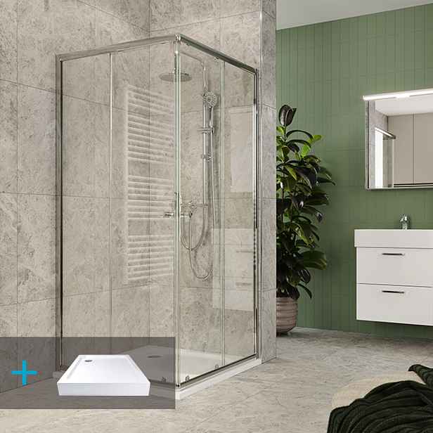 Kout sprchový s vaničkou Mereo Kora Lite 900×900 mm chrom/čiré sklo