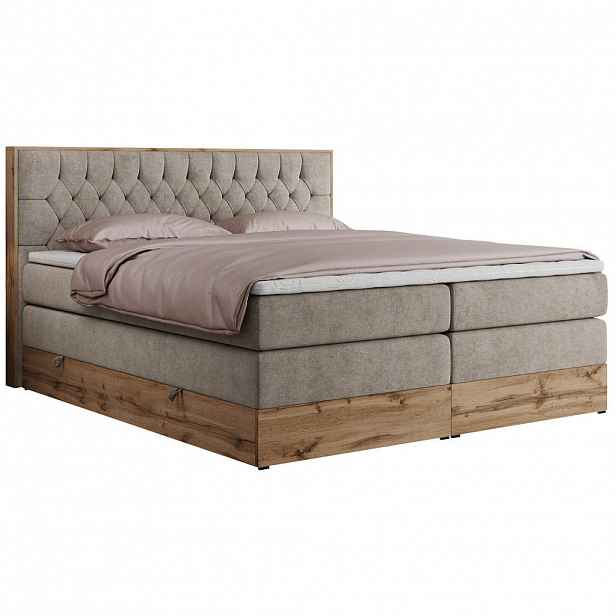 MKS POSTEL BOXSPRING AMORE KING 160/200 - Béžová Strukturovaná látka - H3