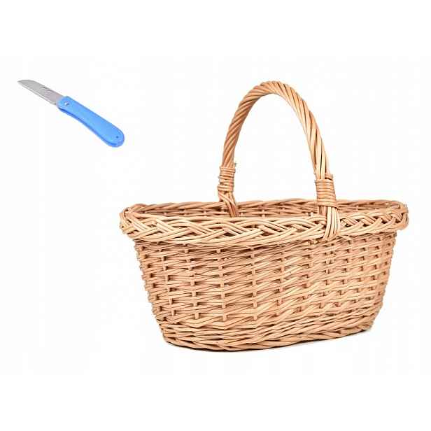 Proutěný košík na houby do lesa, zelenina nůž