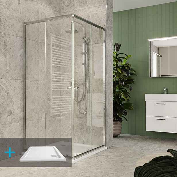 Kout sprchový s vaničkou Mereo Kora Lite 900×900 mm chrom/čiré sklo