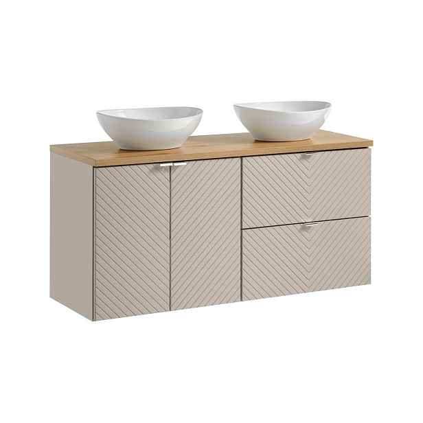 Comad Závěsná skříňka Viva Cashmere Lola s deskou a umyvadly 120 cm kašmírová/dub evoke