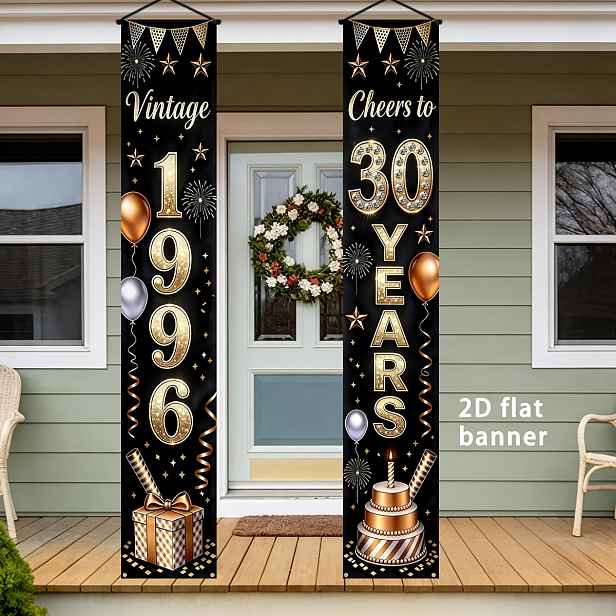 TEMU 2D Plochý, 2ks Banner k 30. Narozeninám Vhodný pro Dekorace na Oslavu 30 Let - Vintage 1996 & Šťastné 30. Narozeniny Bannery se Zlatým Písmem,