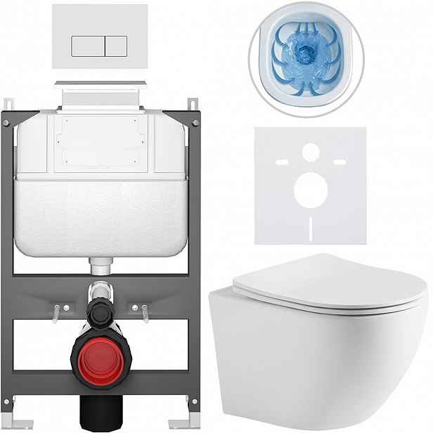 Kompletní WC set Basic/Cesso - bílá matná - WC tlačítko Modulo/Bílá - ovládání shora - předstěnová instalace - 49x36 cm - 8050BD86270