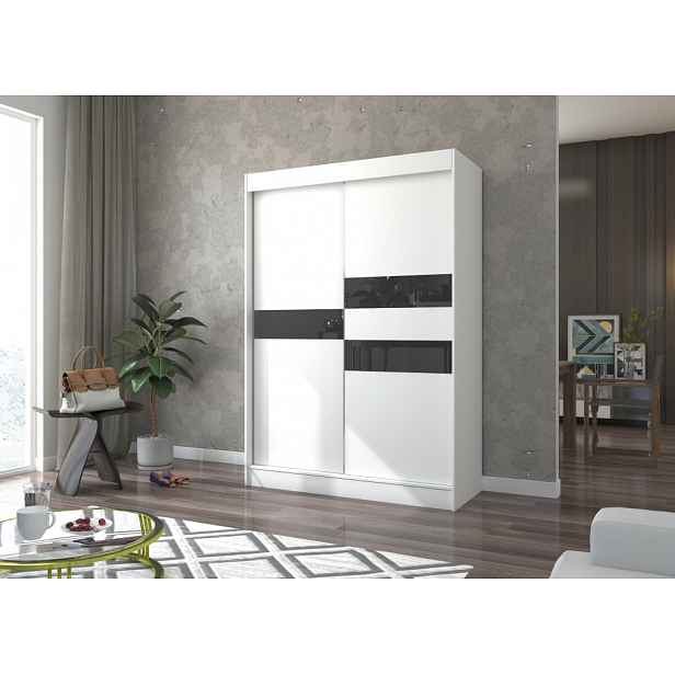 Šatní skříň s posuvnými dveřmi 150 cm ELANA - bílá / černá