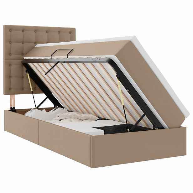 vidaXL Postel s úložným prostorem a LED osvětlením s čelo Cappuccino
