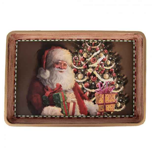 Hnědý plastový vánoční podnos Santa - 31*22*2 cm Clayre & Eef