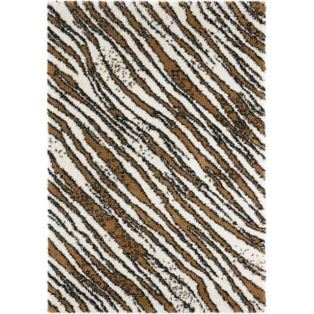 Krémově hnědý koberec do obývacího pokoje, silný koberec typu shaggy, vzor zebry 80 x 150 cm