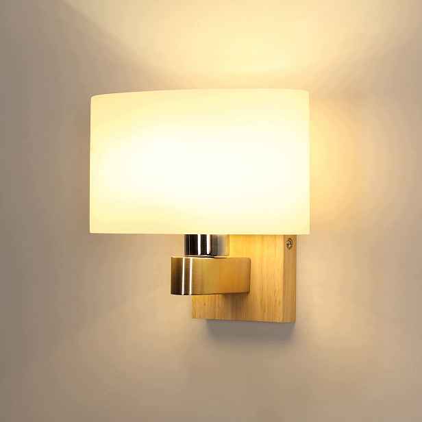Lampa Scienna E27 Kinkiet Drewno Szkło Owalny Nowoczesna Do Salonu 20CM