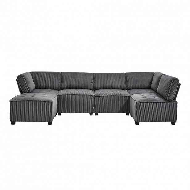 Redom MODULÁRNÍ pohovka 308/154/81,99 cm, 6 míst, variabilní U/L tvar a lůžko, manšestr, Šedá