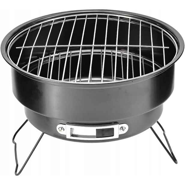 Kulatý Uhlíkový Gril 25 CM Přenosný, Turistický, S Rukojetí