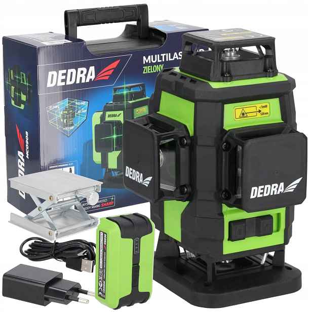 Zelený Křížový Laser Vodováha 360° 30 m IP54 5200 mAh Kufr Dedra MC0908