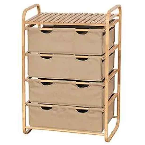 Autronic Bambusový regál - hnědá látka DR-018B - šířka 70 cm