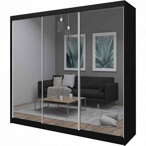 Beautysofa SKŘÍŇ s posuvnými dveřmi Debra 240/216/61 černá se zrcadlem
