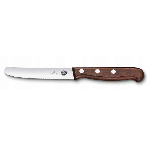 Nůž na rajčata Victorinox Wood 11 cm, zoubkovaná rukojeť, dřevo, javor
