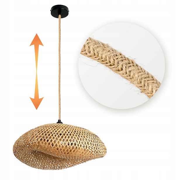 Sada Bambusová závěsná lampa Boho Komplet žárovka 7W E27 Teplá bílá