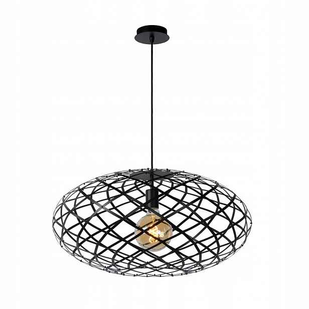 Černá závěsná lampa Wolfram s teplým leskem nad stůl 65/30/Lucide