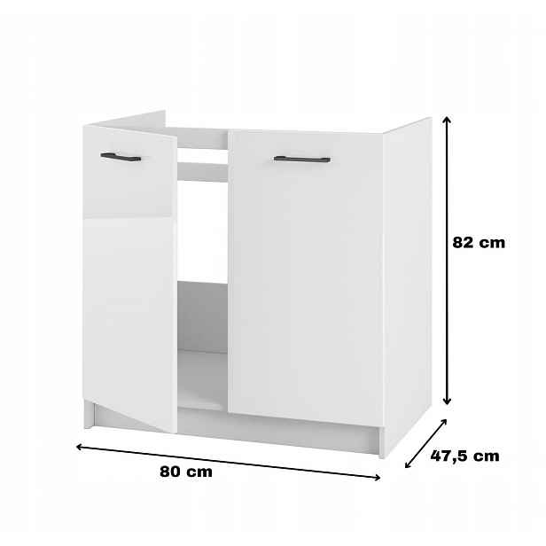 Kuchyňská skříňka Stojící Dolní Bílá Akryl Lesk bez Desky pod Dřez 80 CM