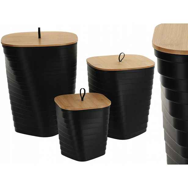 Set 3 ks Košík do koupelny Bambusové víko na Třídění černé boho