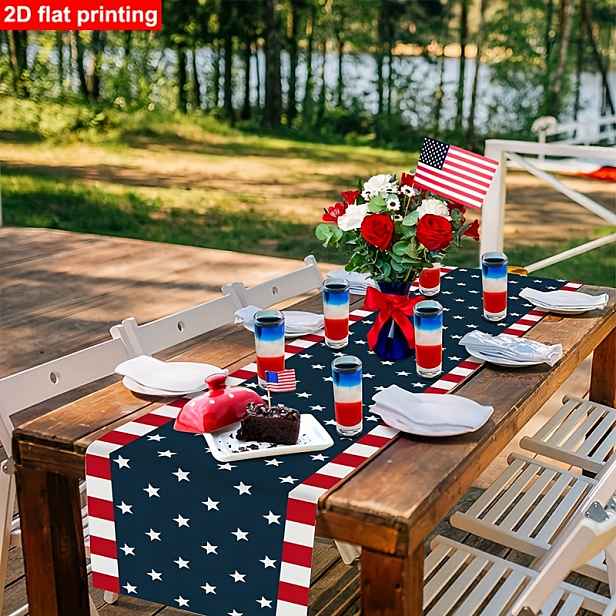 TEMU 1ks Ubrousek na toaletní stolek na Den nezávislosti USA | Vodorovné pruhy s obří... vlajkou | Obdélníková dekorace na kuchyňský jídelní stůl pro