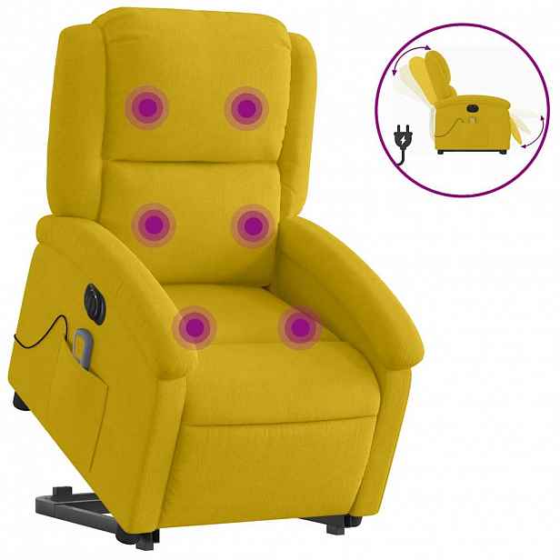 vidaXL Elektrické zvedací masážní polohovací křeslo žluté samet