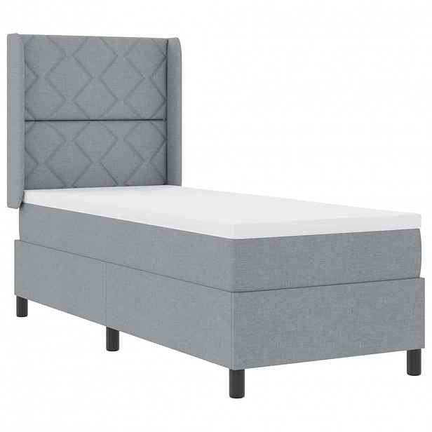 vidaXL LED box pružinová postel s čelo Světle šedá 90 x 190 cm textil