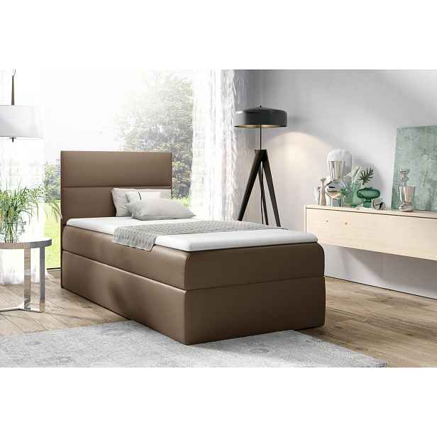 Čalouněná jednolůžková postel OLENA - 80x200, hnědá + topper ZDARMA