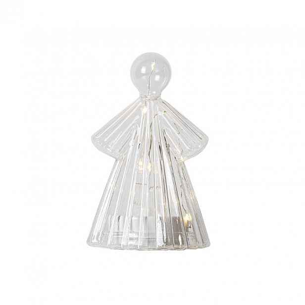 LED světelný anděl skleněný, čirý, 15 cm