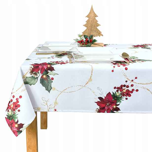 Vánoční ubrus 150 x 160 cm, odolný proti skvrnám, bílá barva