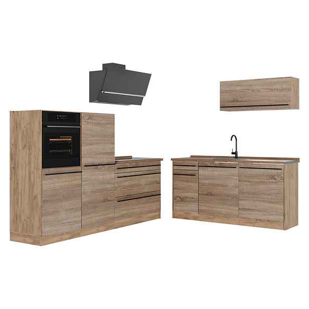 Vicco KUCHYŇSKÝ KOUT R-Line, Sonoma/Zlatý mocný dub, 220 cm pracovná doska Dub Goldkraft