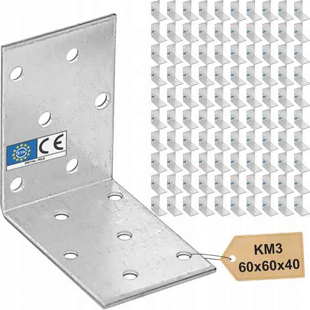 KM3 Úhelník Montážní Tesařský Spojovač 60x60x40x2 100kusů