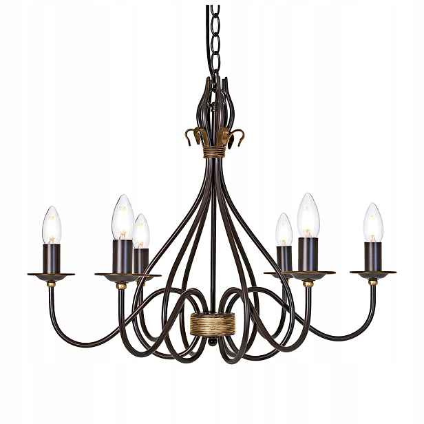 Lustr rezavý zlatý rustikální svícnový 6 bodů do obývacího pokoje Elstead