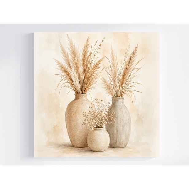Obraz Na Plátně Canvas Akvarel Příroda Tráva Pampasová Kytice Boho 50x50