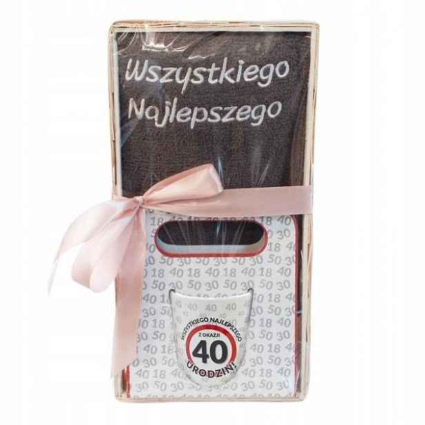 Stylový – ručník hrnek v košíku Všechno Nejlepší ''40''