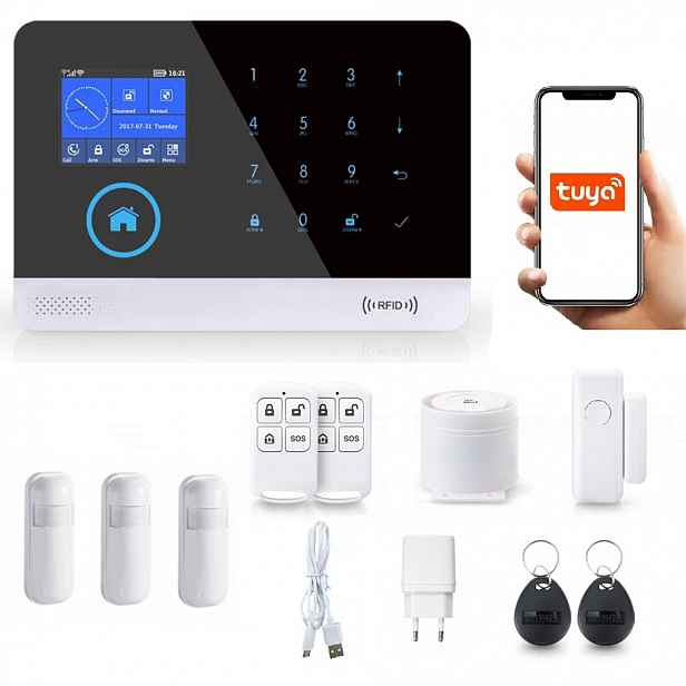 Bezdrátový LCD Alarm 2.4' Gsm WiFi Tuya Smart V 3xPIR