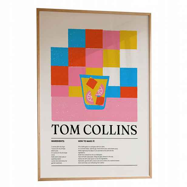 Plakát Tom Collins A3 Obraz Drink Bar Kuchyně Rámeček Dřevěný 30x42 cm