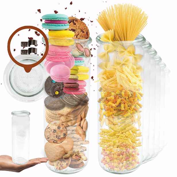 Sklenice Weck 600 ml zavařeniny Cylinder žáruvzdorné spony víko gumička 6 Ks