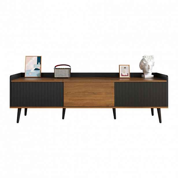 STILVORA TV STOLEK v černé a přírodní barvě se 3 dvířky do obýváku, 160×39×49,5 cm