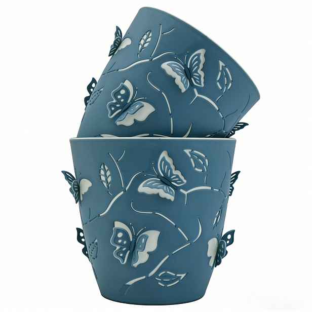 TEMU Sada 4 ks dvouvrstvých květináčů s vzorem vlajících motýlů, obsahuje 2 květináče + 2 vložky, s prolamovaným motýlím designem, vícebarevným hmyzu