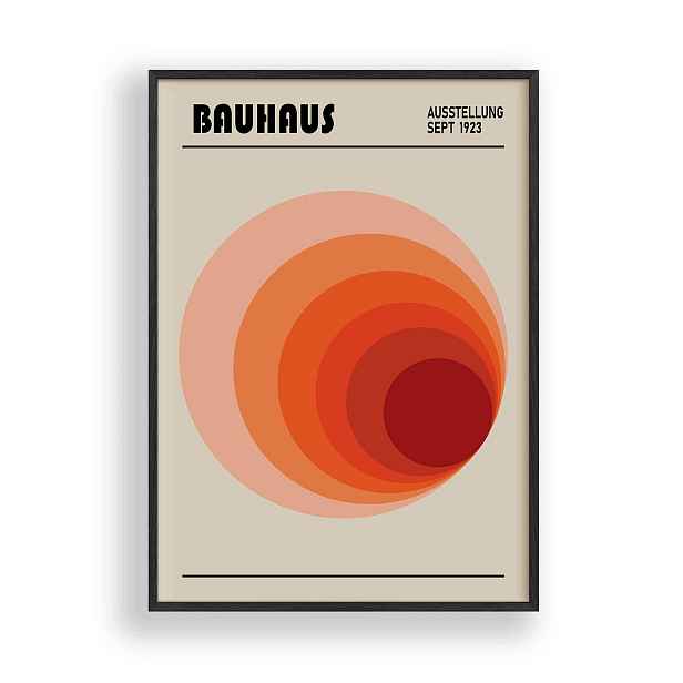 Obraz Bauhaus Geometrické kruhy Plakát Rámeček Dřevěný Černý 30x42 cm