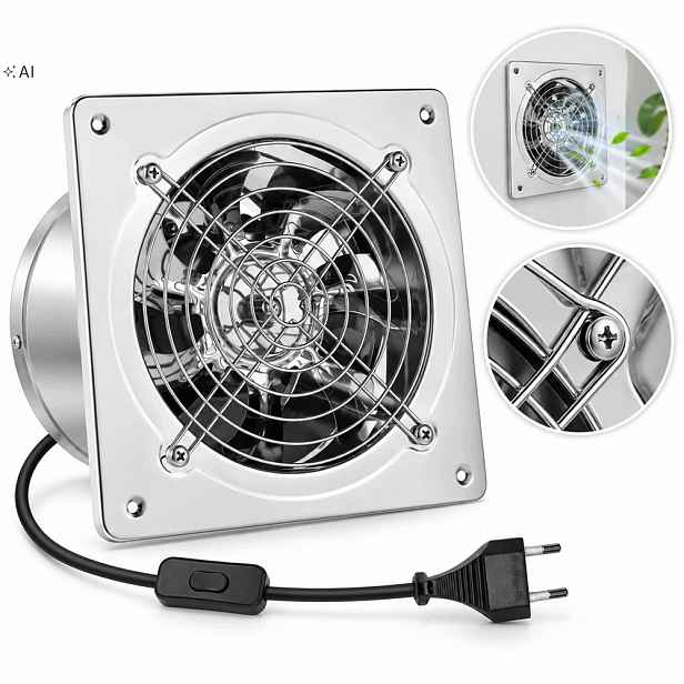 Výkonný Odtahový Ventilátor 150 mm 2600 ot/min Do Kuchyně Koupelny Sklepní Garáže