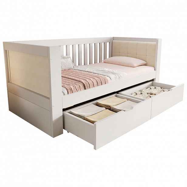 CHICFURN POSTEL 90/190 cm v bílé barvě se 2 zásuvkami z masivního borovicového dřeva