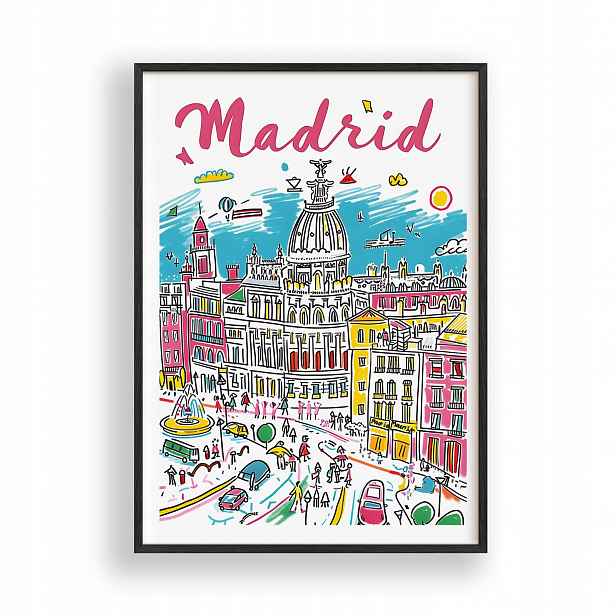 Obraz Madrid na Plakát Nástěnná Dekorace dřevěný Rámeček černá, 30x42 cm
