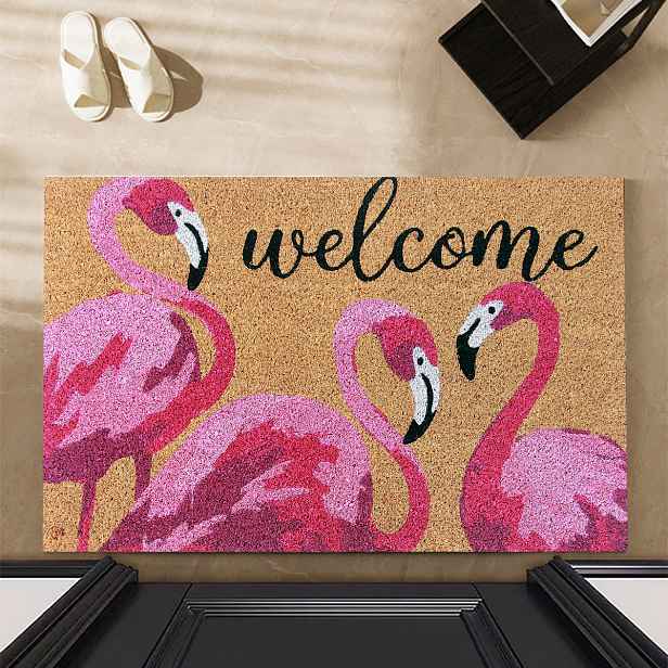 TEMU Vítejte Flamingo Předložka na Dveře - Univerzální pro Kuchyň, Vstupní , Ložnici, Obývací Pokoj & Více - Odolný Polyester, Pouze Ruční Praní -