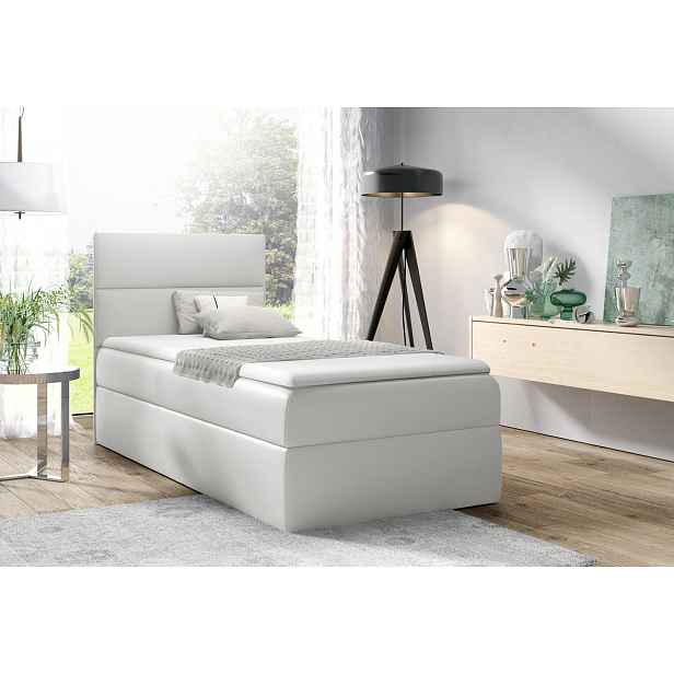 Čalouněná jednolůžková postel OLENA - 90x200, bílá + topper ZDARMA