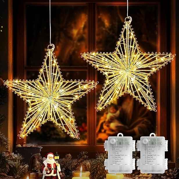 Led hvězda na okno 3D 2ks 60 Led časovač 8 režimů zlatá